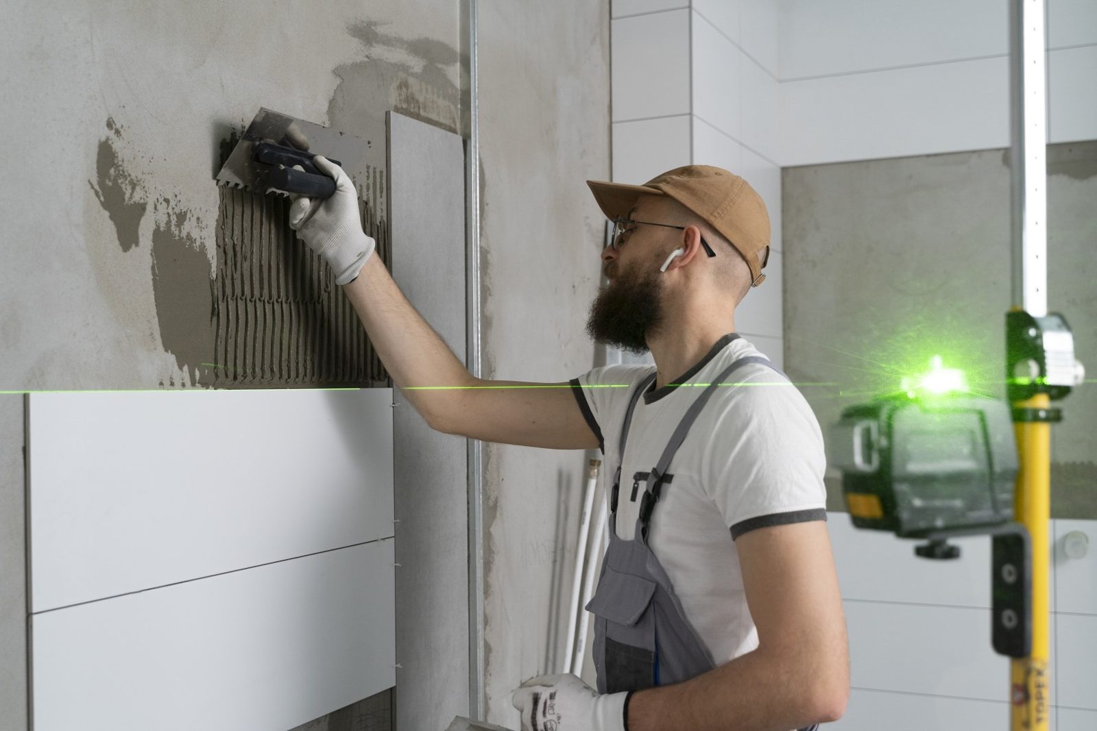 Plâtrier en train d'enduire un mur